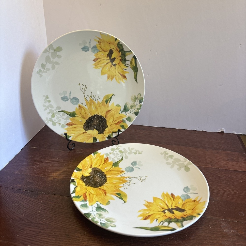 Set Of 2 Robert Stanley Fall Country Charm Sunflower  10.5" Dinner Plates NWT 22